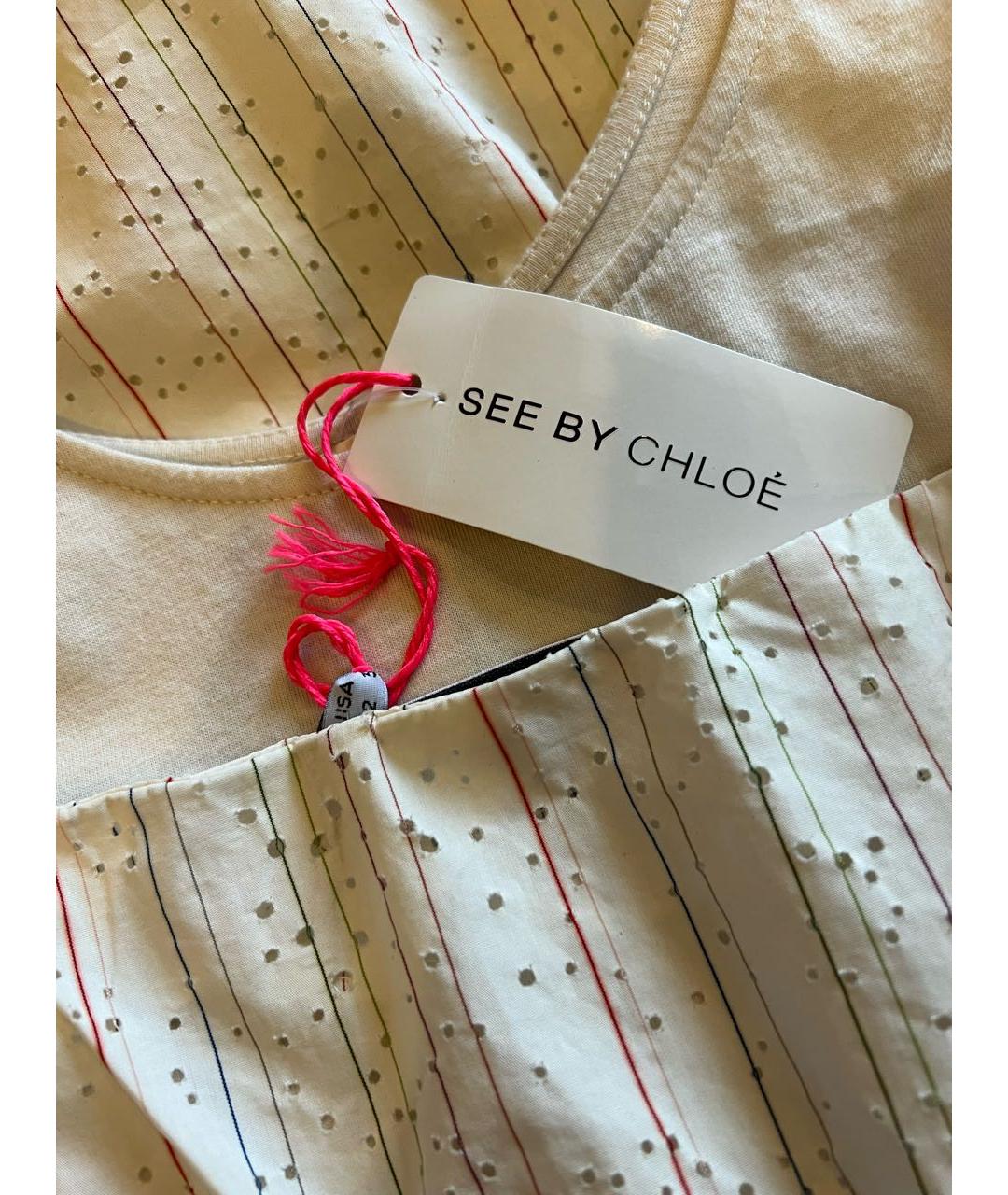 CHLOE Бежевое хлопковое повседневное платье, фото 5