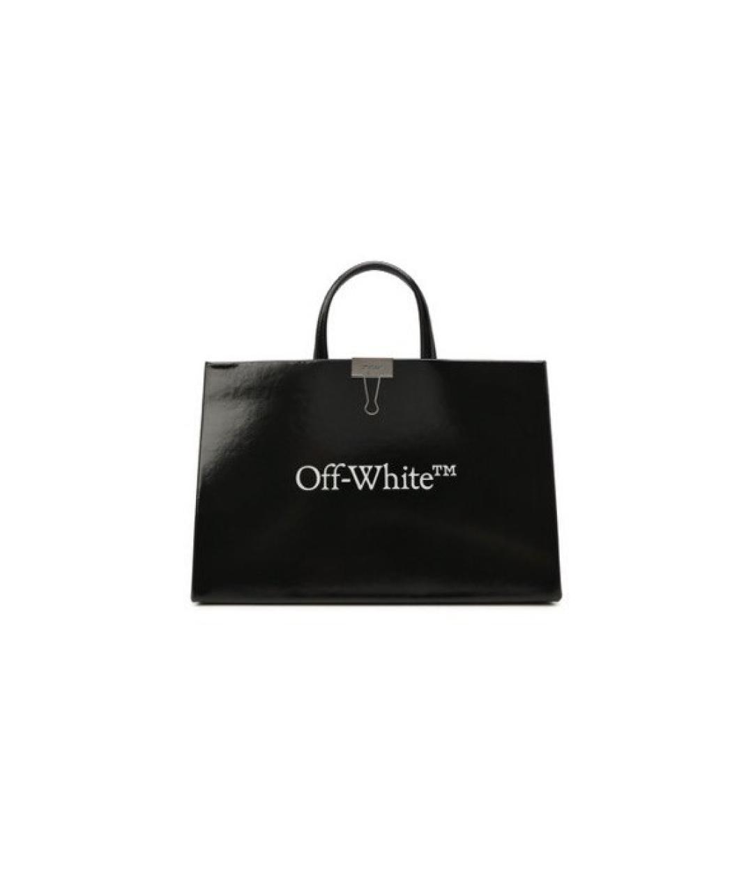 OFF-WHITE Черная кожаная сумка с короткими ручками, фото 4