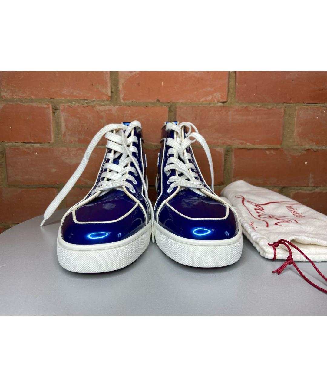 CHRISTIAN LOUBOUTIN Синие высокие ботинки из лакированной кожи, фото 2