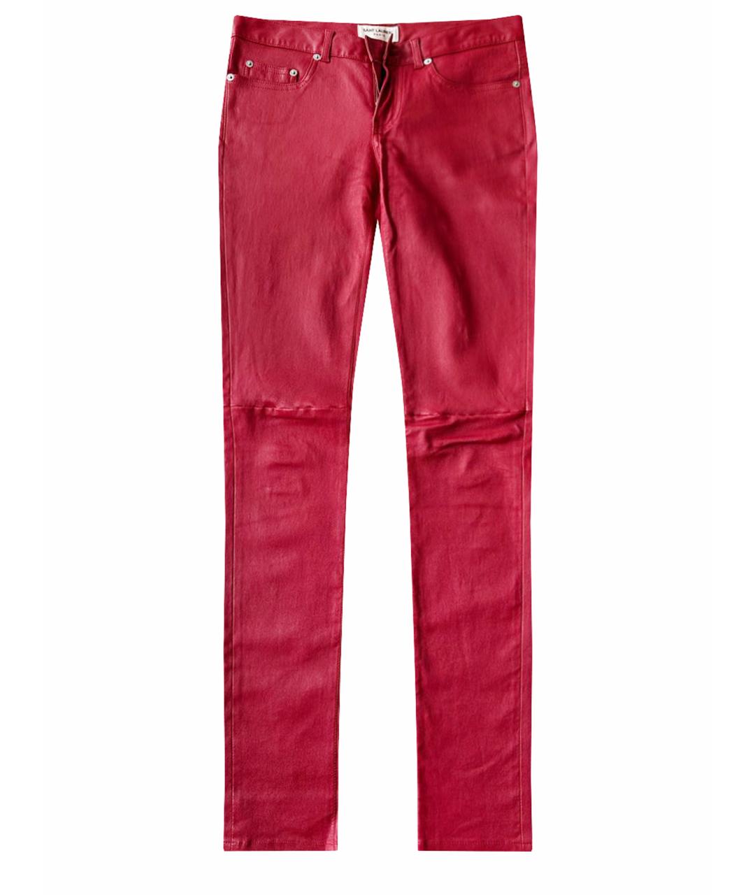 SAINT LAURENT Бордовые кожаные прямые брюки, фото 1