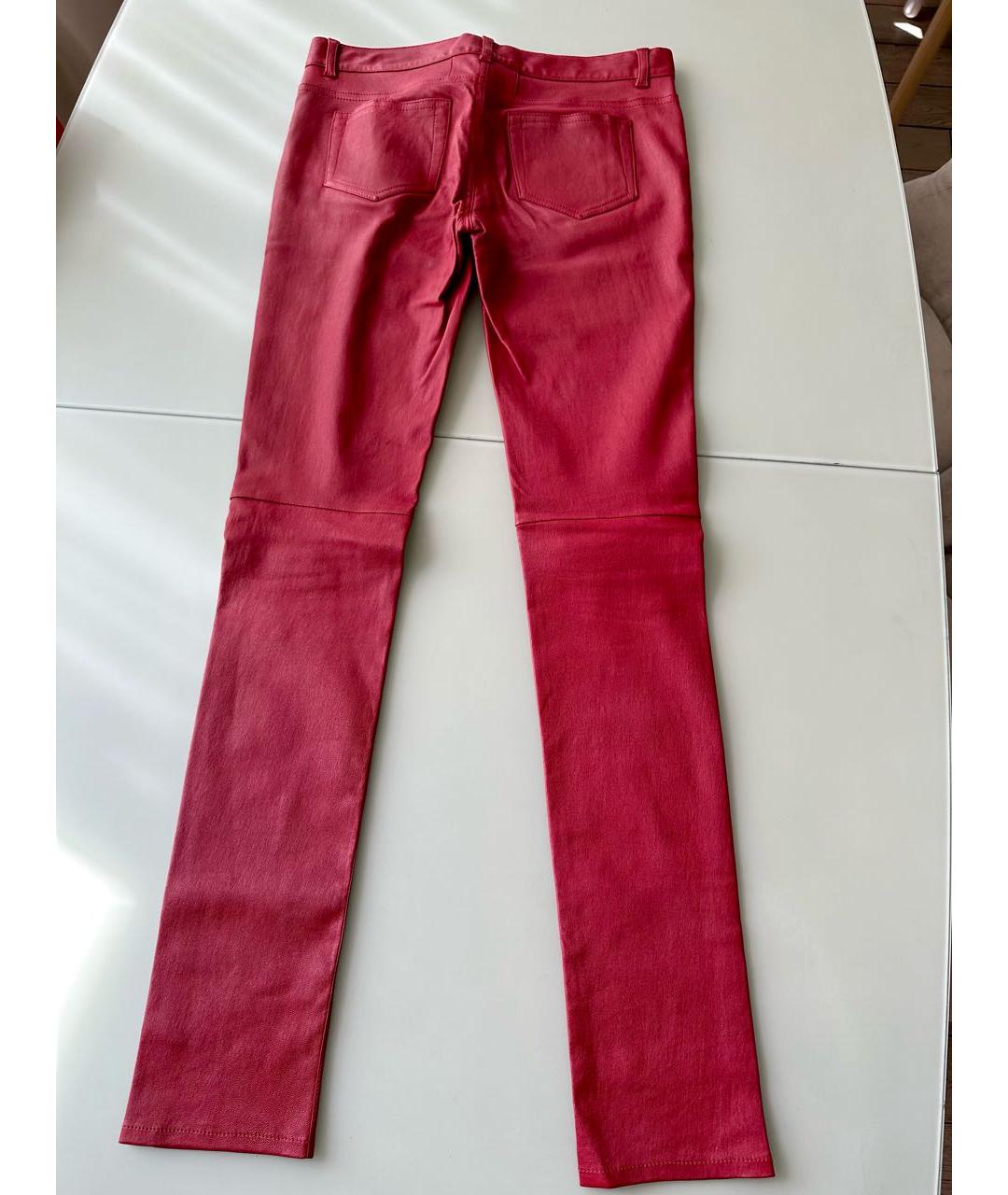 SAINT LAURENT Бордовые кожаные прямые брюки, фото 2