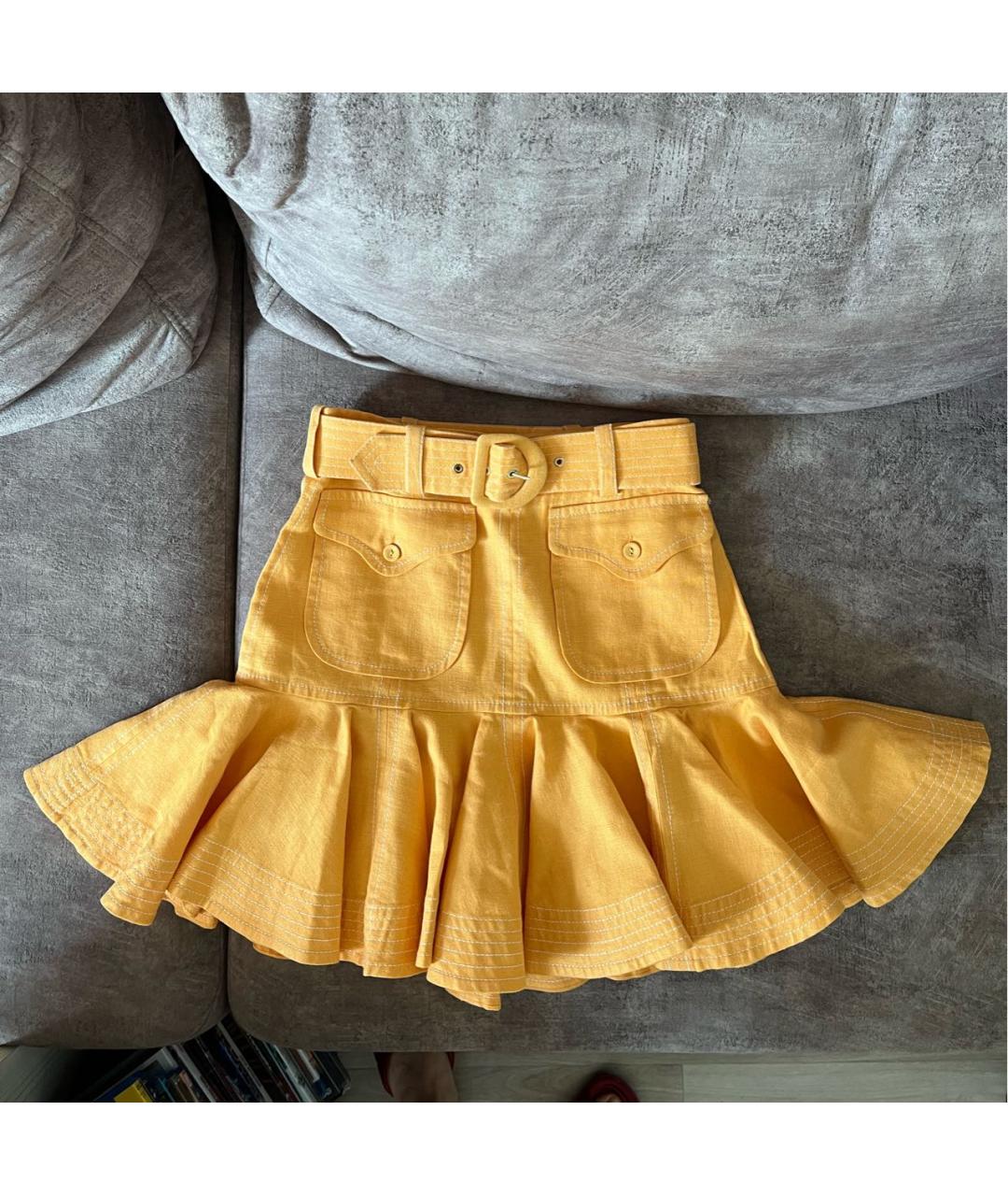 ZIMMERMANN Оранжевая льняная юбка мини, фото 5