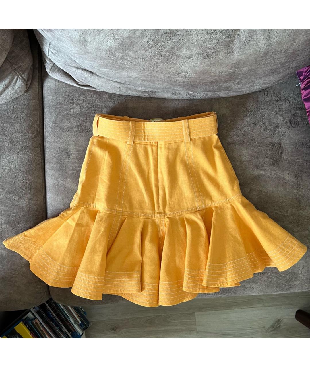 ZIMMERMANN Оранжевая льняная юбка мини, фото 2