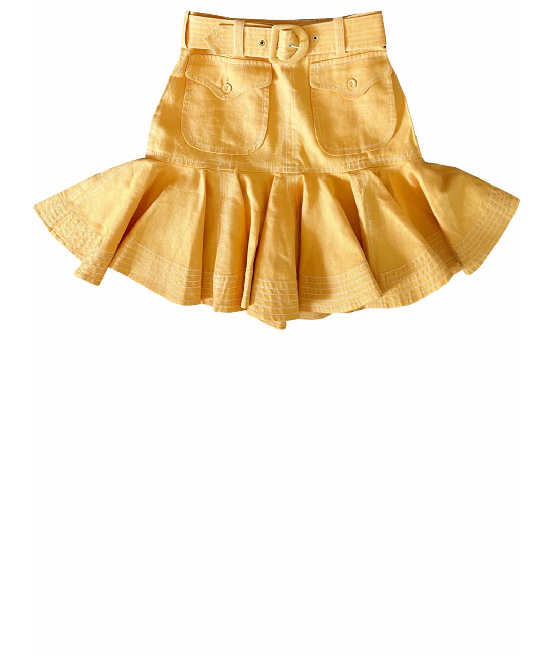 ZIMMERMANN Оранжевая льняная юбка мини, фото 1