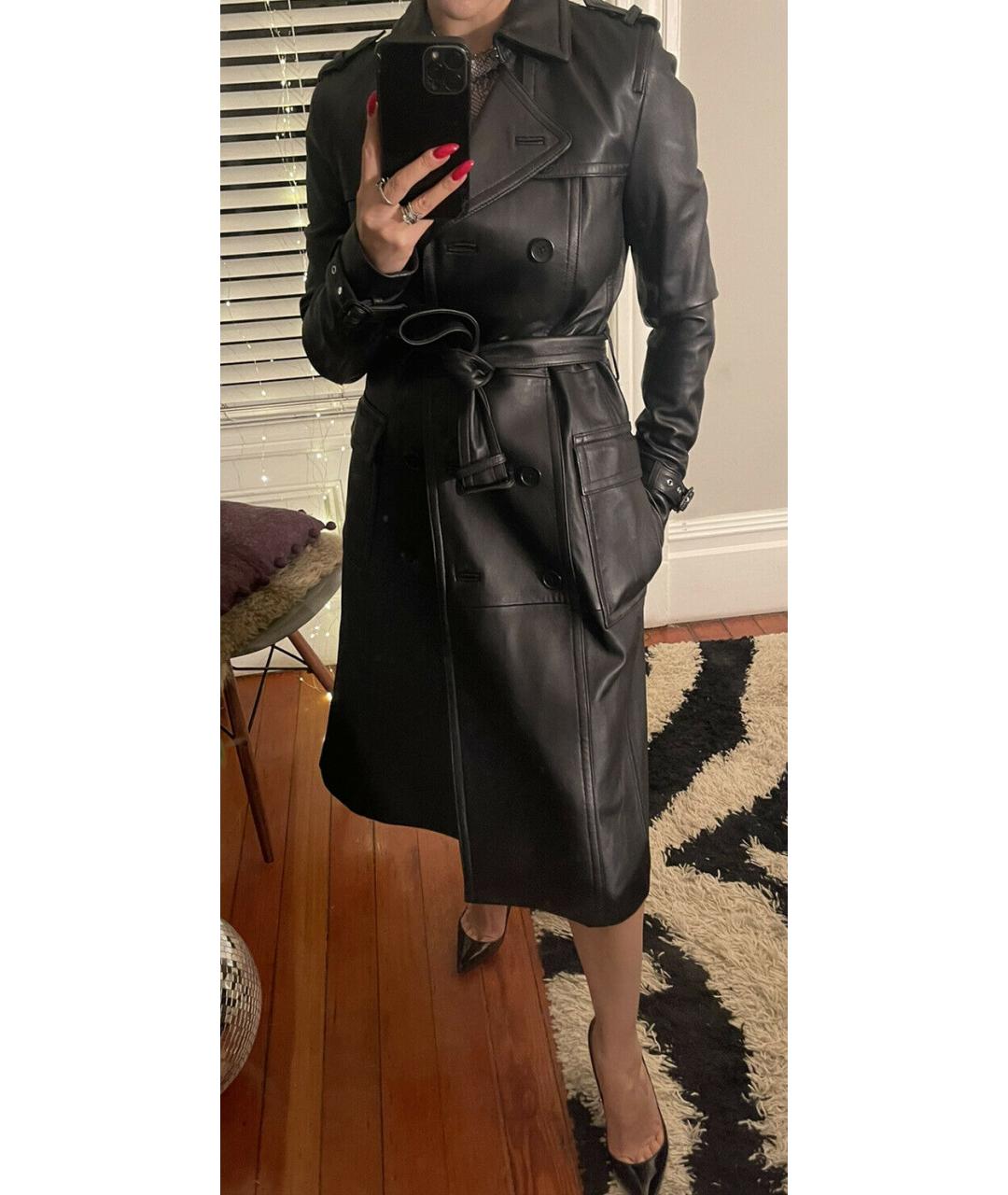 MICHAEL MICHAEL KORS Черный кожаный тренч/плащ, фото 7