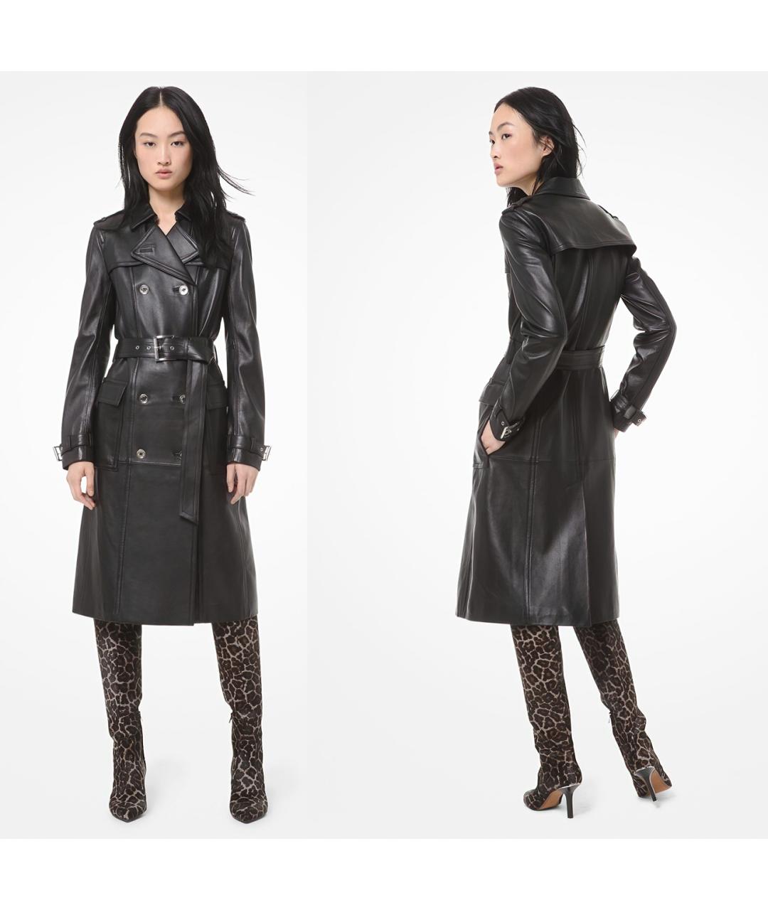 MICHAEL MICHAEL KORS Черный кожаный тренч/плащ, фото 6