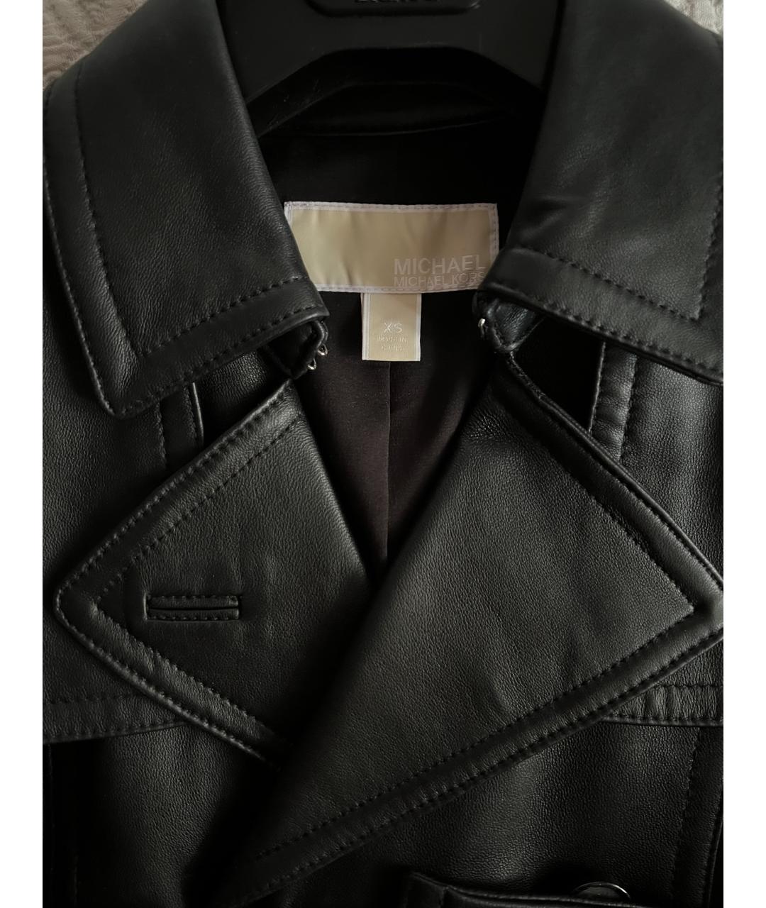 MICHAEL MICHAEL KORS Черный кожаный тренч/плащ, фото 3