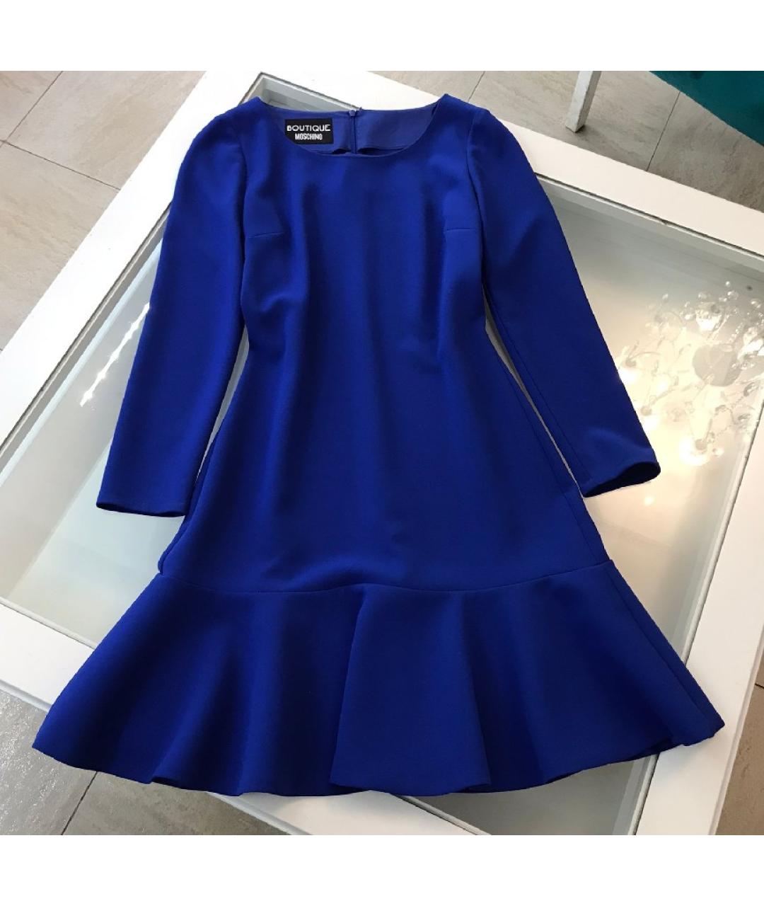 BOUTIQUE MOSCHINO Синее ацетатное повседневное платье, фото 6
