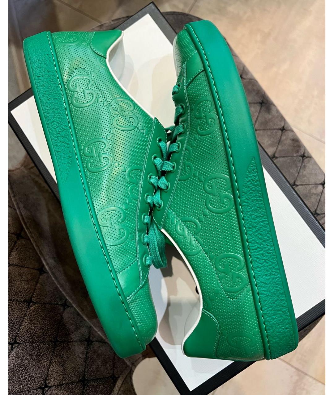 GUCCI Зеленые кожаные низкие кроссовки / кеды, фото 9