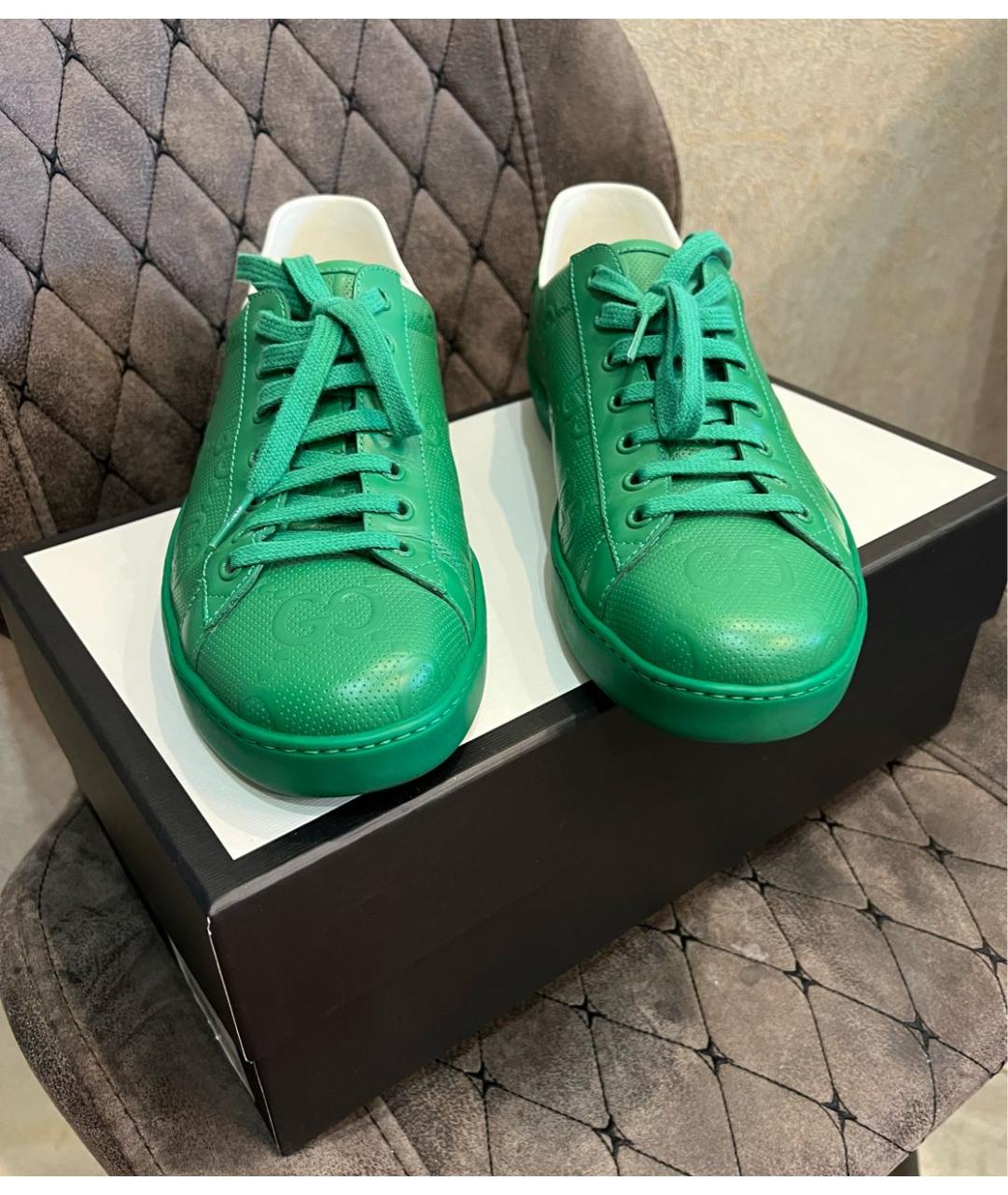 GUCCI Зеленые кожаные низкие кроссовки / кеды, фото 3