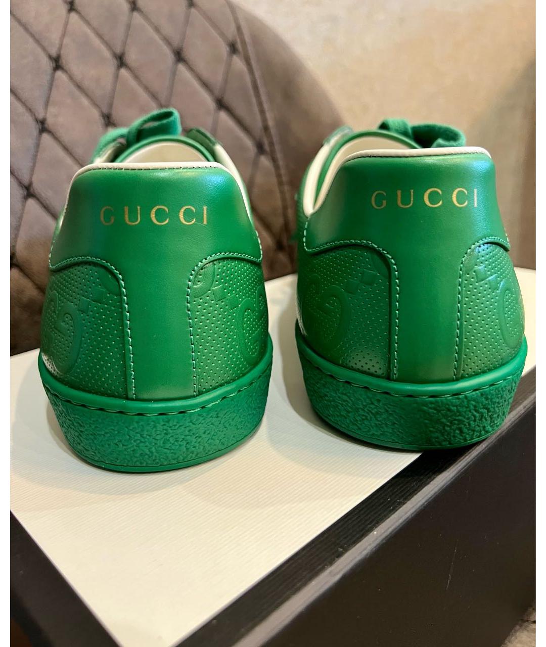 GUCCI Зеленые кожаные низкие кроссовки / кеды, фото 2