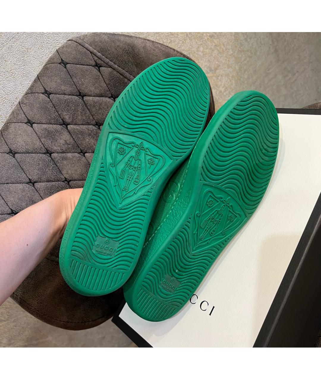 GUCCI Зеленые кожаные низкие кроссовки / кеды, фото 5