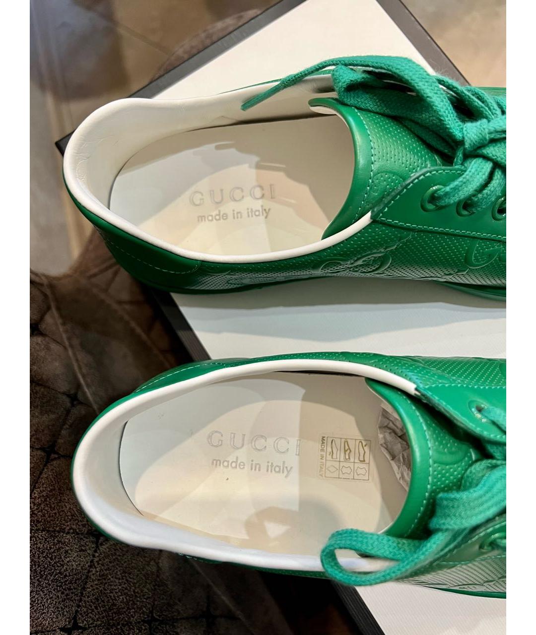 GUCCI Зеленые кожаные низкие кроссовки / кеды, фото 4