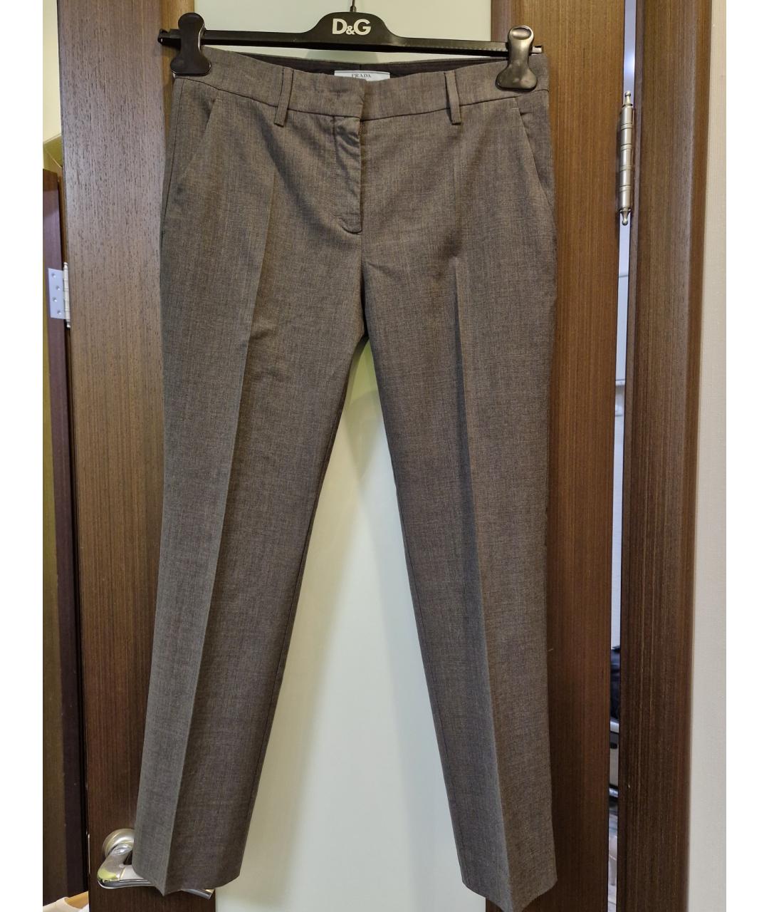 PRADA Серые шерстяные прямые брюки, фото 9