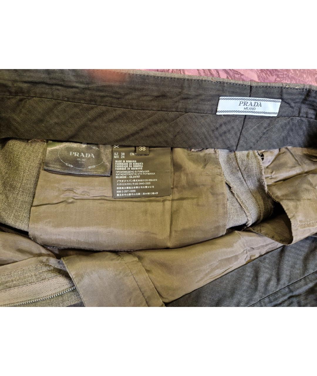 PRADA Серые шерстяные прямые брюки, фото 3