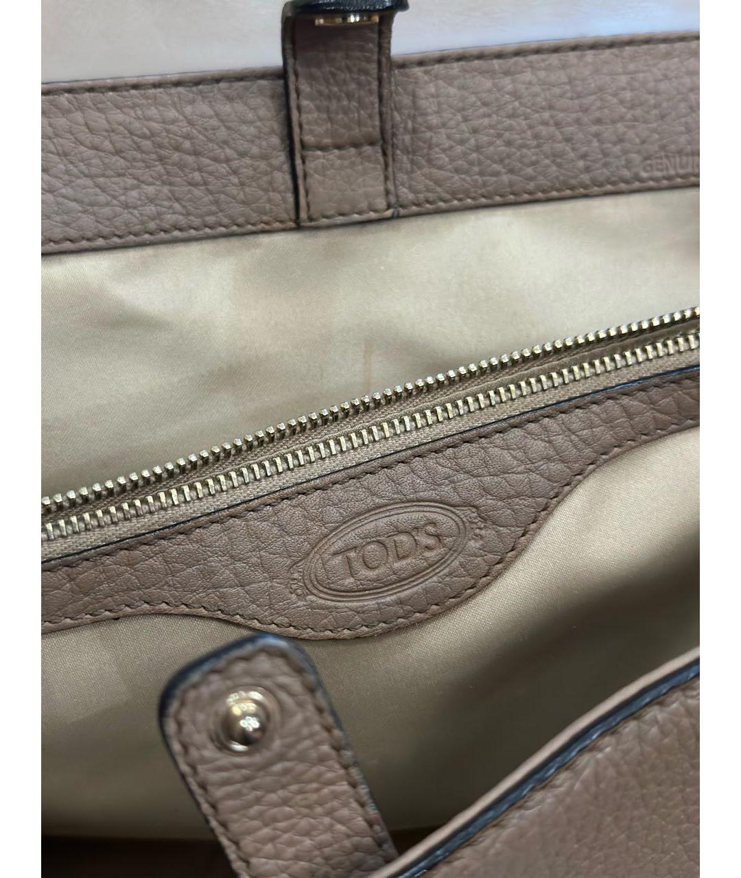 TOD'S Бежевая кожаная сумка с короткими ручками, фото 4