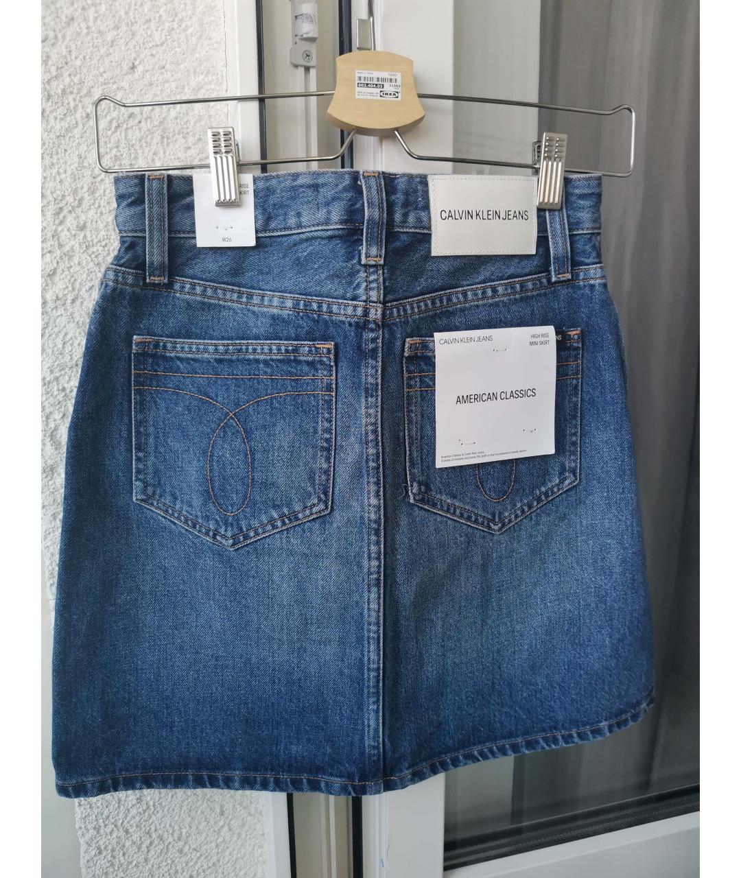 CALVIN KLEIN JEANS Голубая деним юбка мини, фото 2