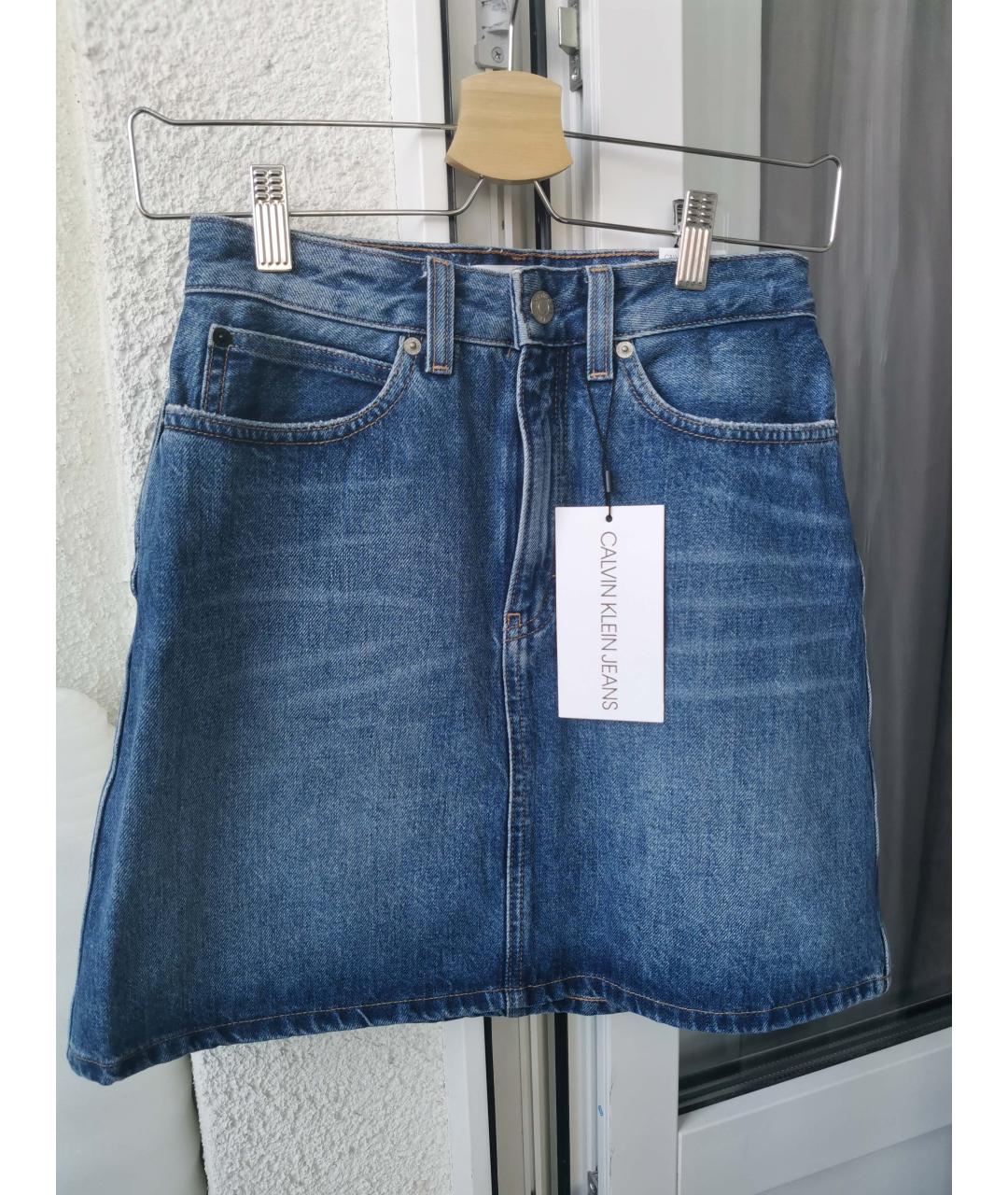 CALVIN KLEIN JEANS Голубая деним юбка мини, фото 6