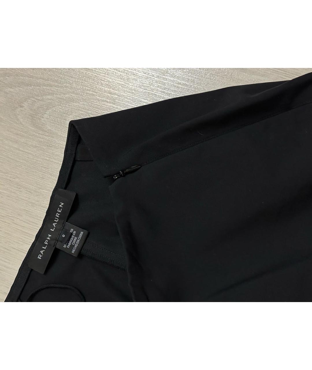 RALPH LAUREN Черные хлопко-эластановые прямые брюки, фото 5