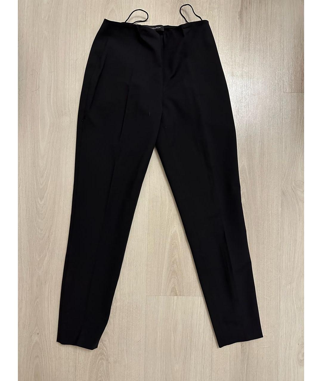RALPH LAUREN Черные хлопко-эластановые прямые брюки, фото 6