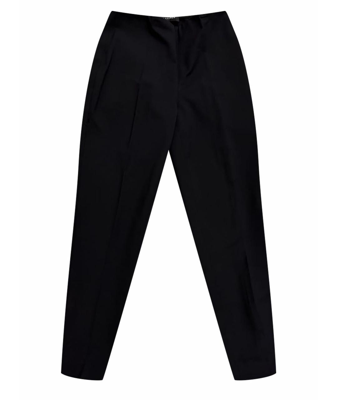 RALPH LAUREN Черные хлопко-эластановые прямые брюки, фото 1