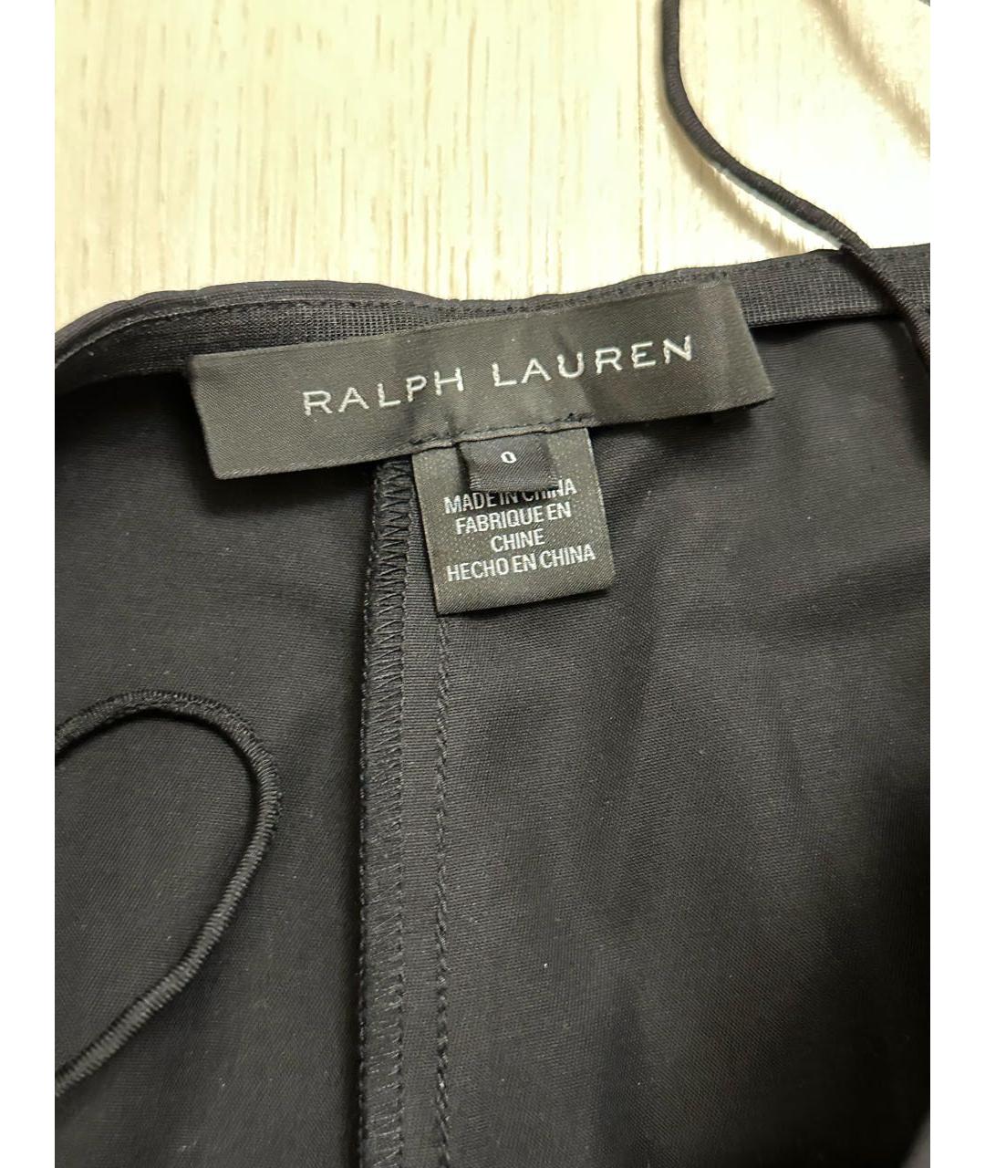 RALPH LAUREN Черные хлопко-эластановые прямые брюки, фото 3