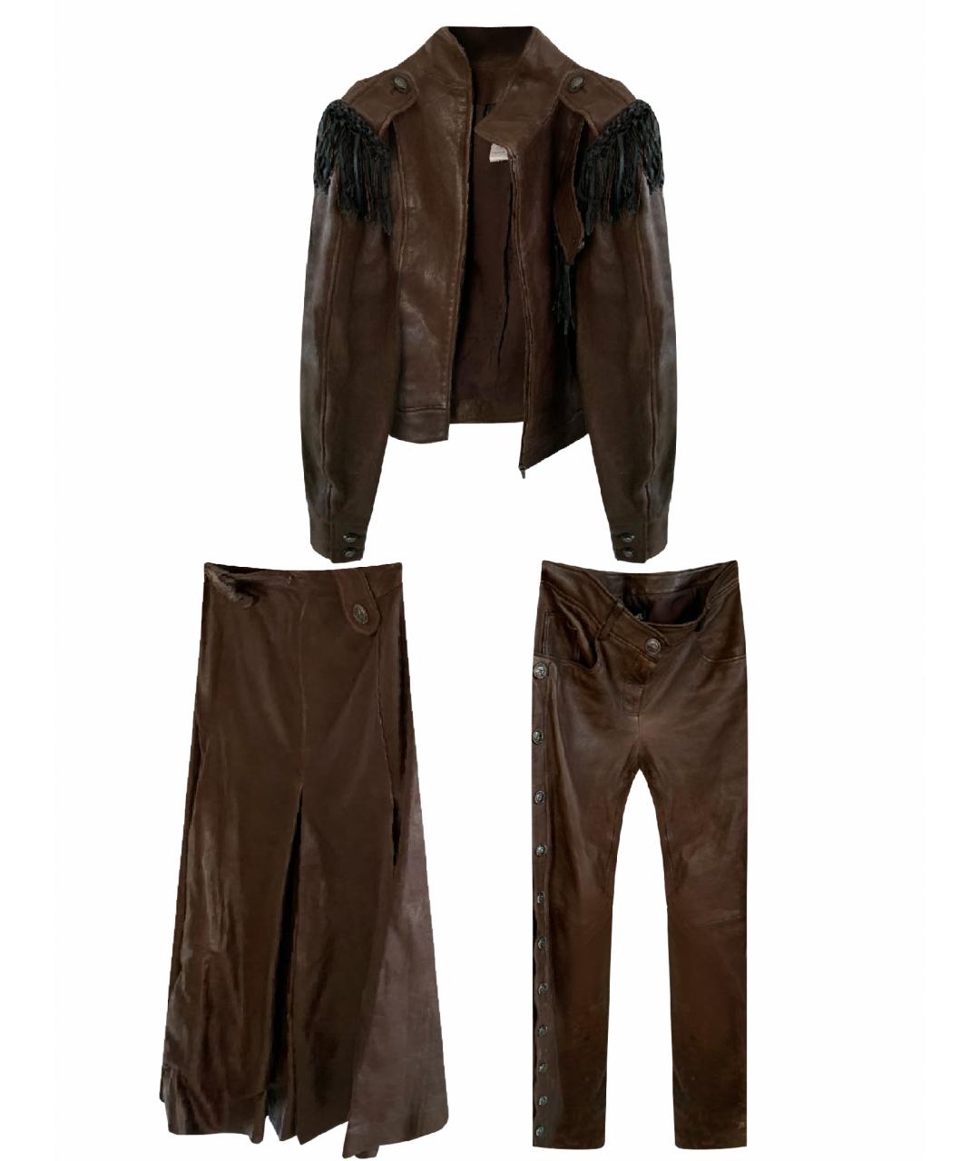 CHANEL PRE-OWNED Коричневый кожаный костюм с юбками, фото 1