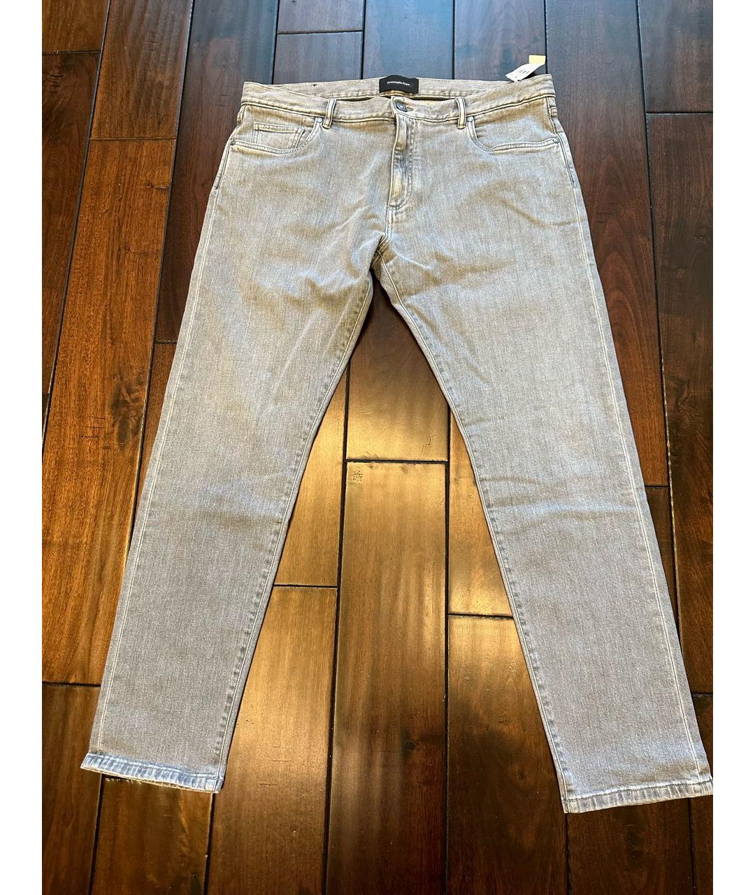 ZEGNA Серые хлопко-эластановые джинсы скинни, фото 5