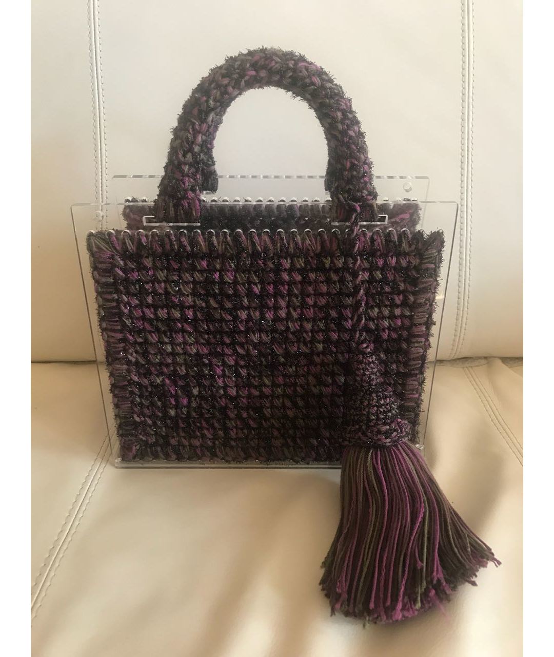 0711 Фиолетовая шерстяная сумка тоут, фото 4