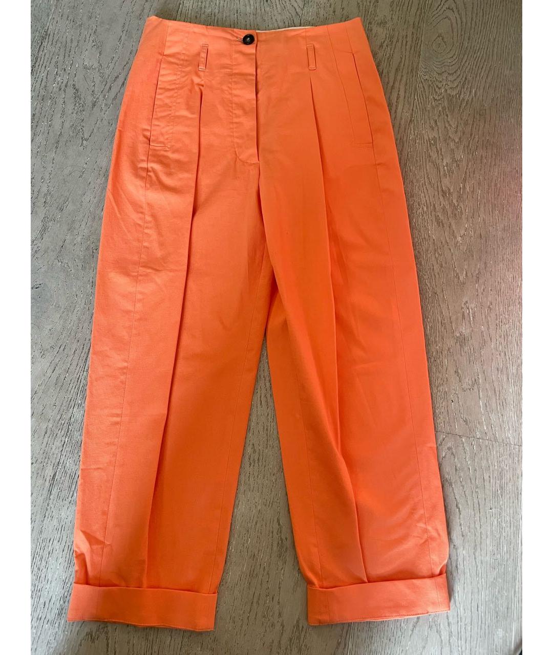 TELA Оранжевое хлопко-эластановые прямые брюки, фото 9