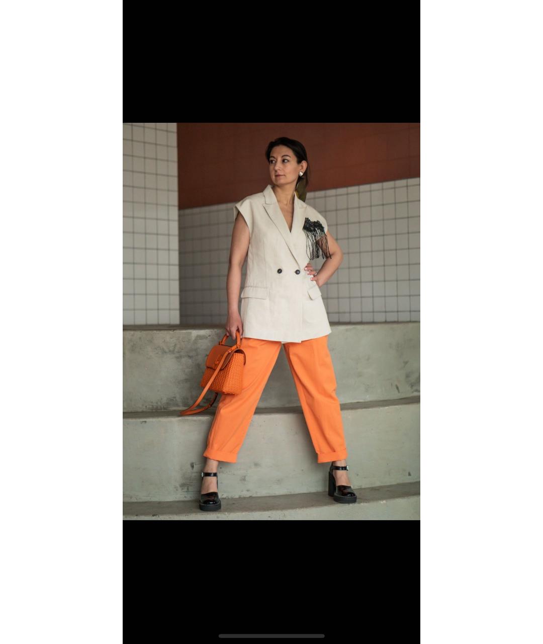 TELA Оранжевое хлопко-эластановые прямые брюки, фото 5