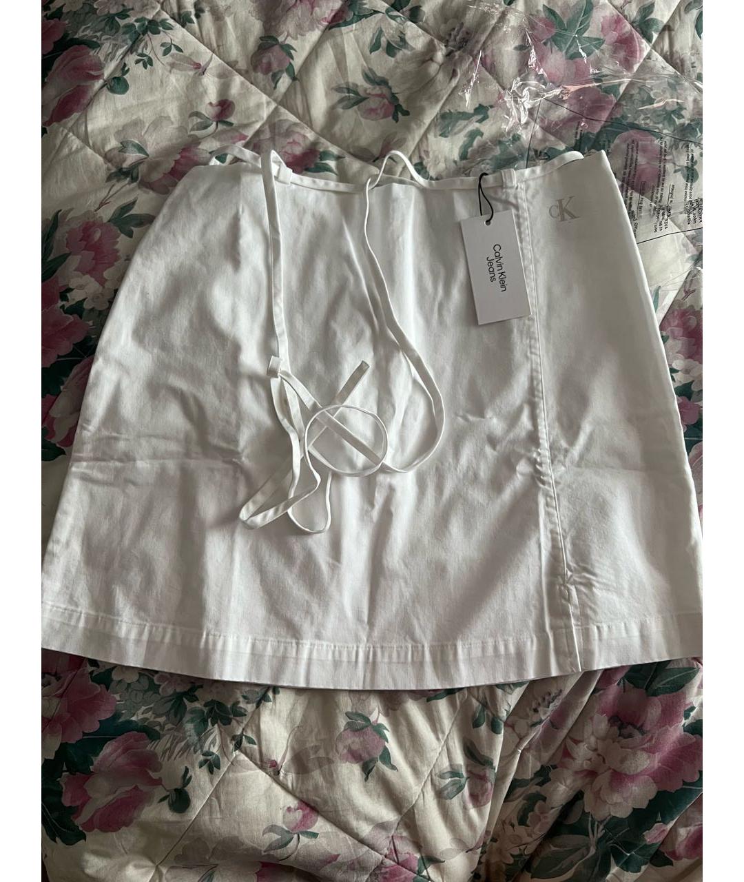 CALVIN KLEIN Белая хлопковая юбка мини, фото 8