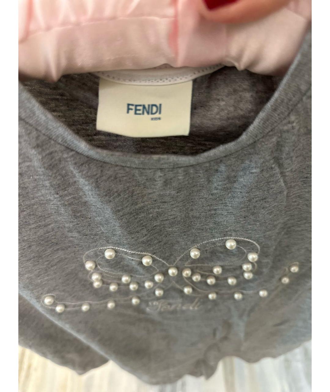 FENDI KIDS Серый хлопковый детская футболка / топ, фото 4
