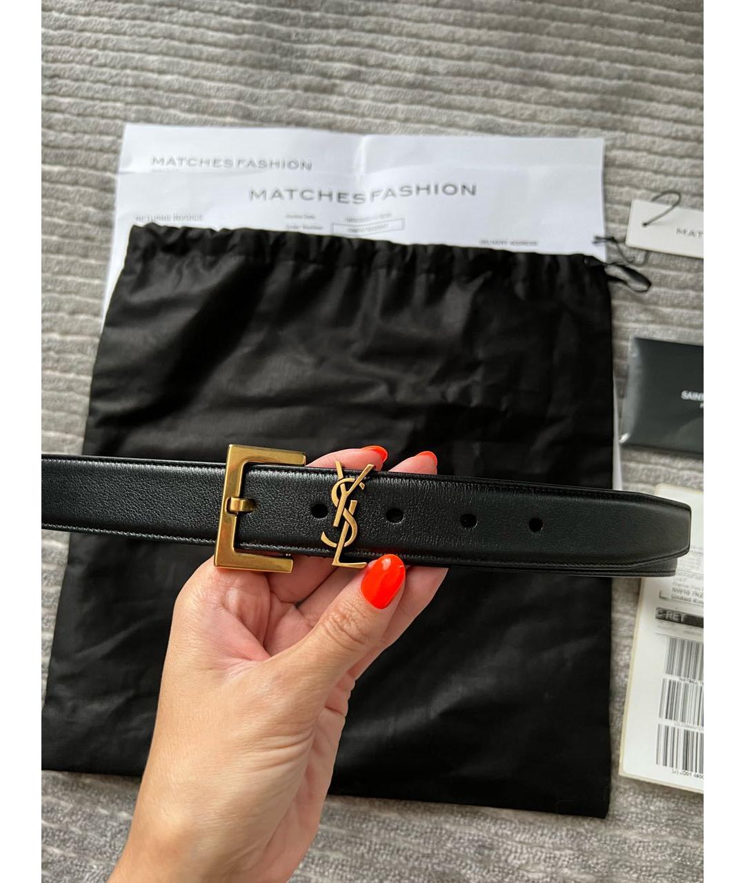 SAINT LAURENT Черный кожаный ремень, фото 6