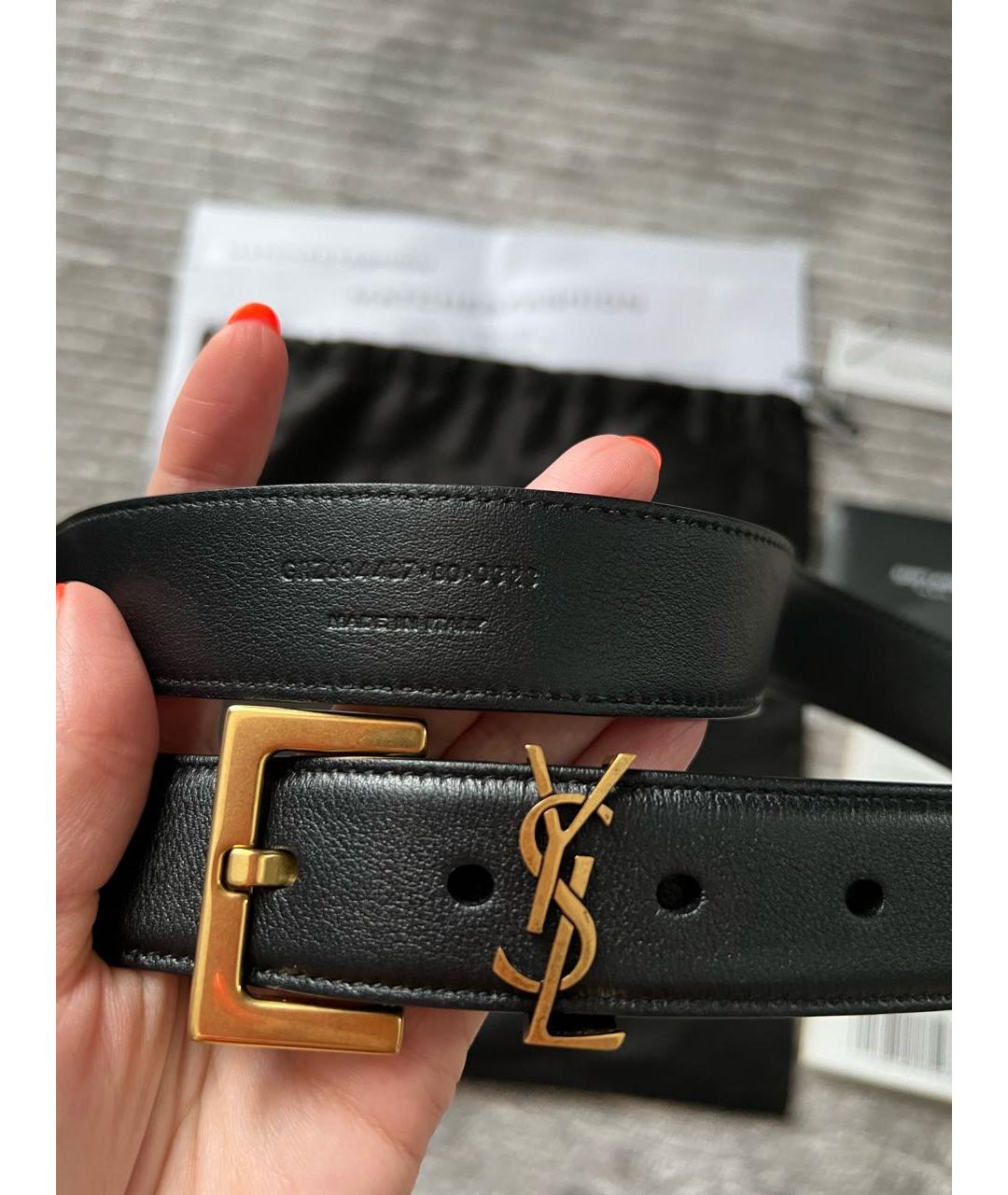 SAINT LAURENT Черный кожаный ремень, фото 2