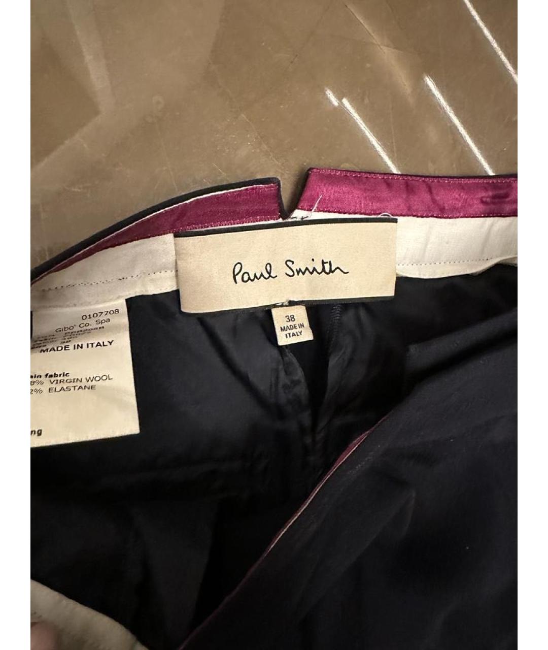 PAUL SMITH Темно-синие шерстяные прямые брюки, фото 4