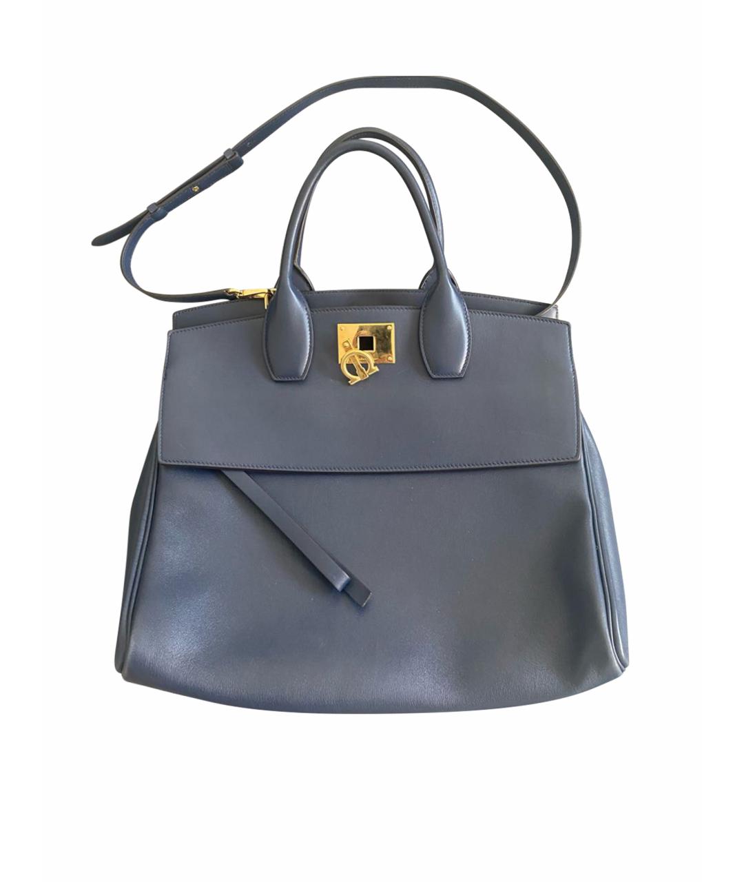 FERRAGAMO Темно-синяя кожаная сумка с короткими ручками, фото 1