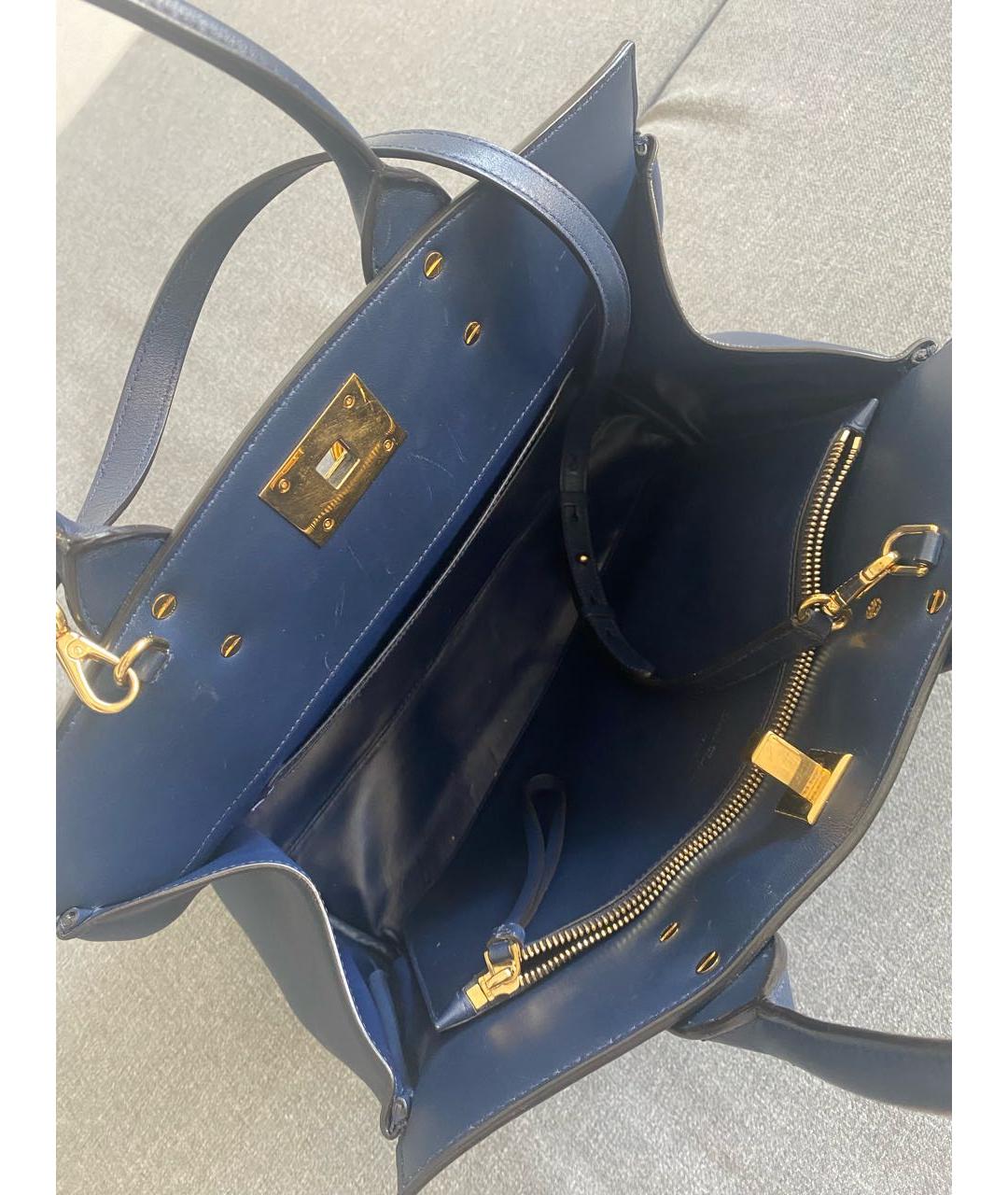 FERRAGAMO Темно-синяя кожаная сумка с короткими ручками, фото 4