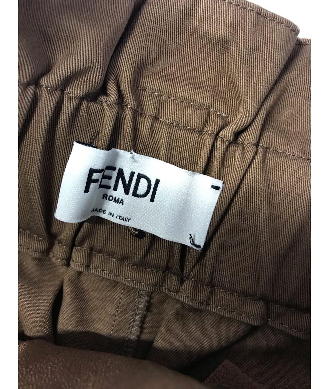 FENDI Коричневые хлопковые брюки широкие, фото 7