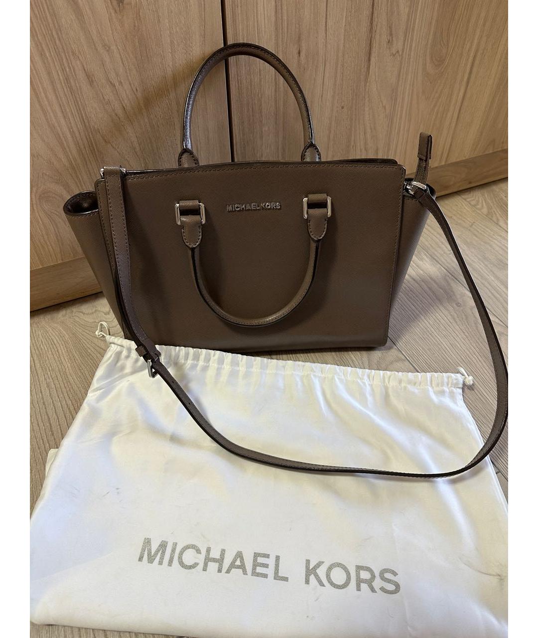 MICHAEL KORS Антрацитовая кожаная сумка с короткими ручками, фото 2