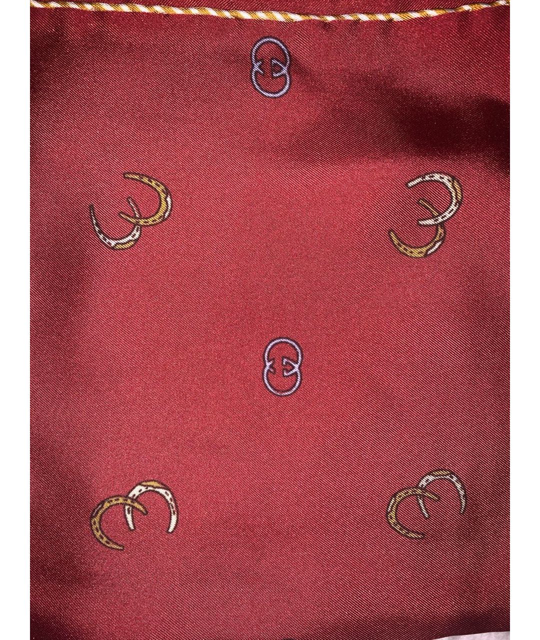 GUCCI Бордовый шелковый шарф, фото 7