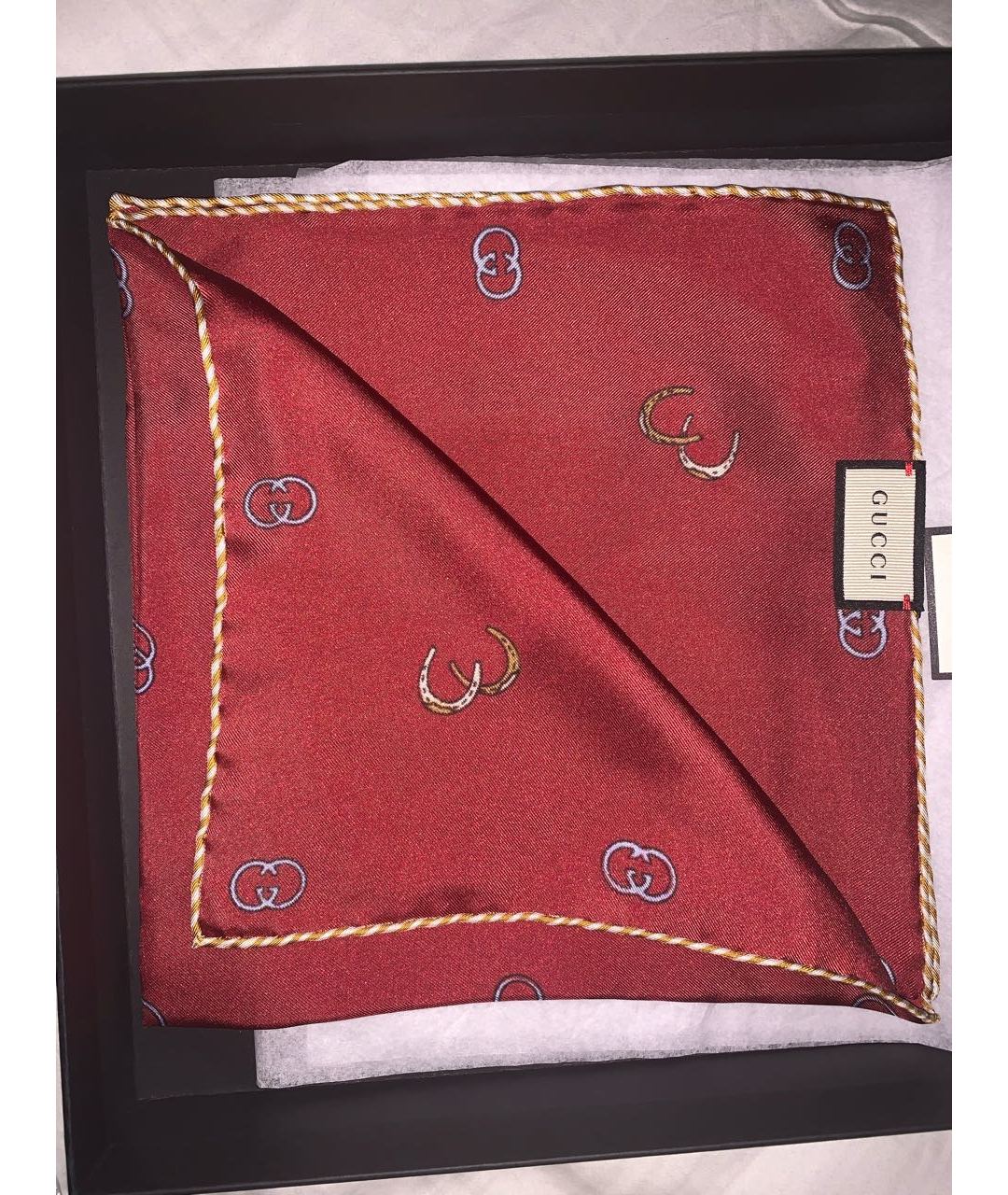 GUCCI Бордовый шелковый шарф, фото 8