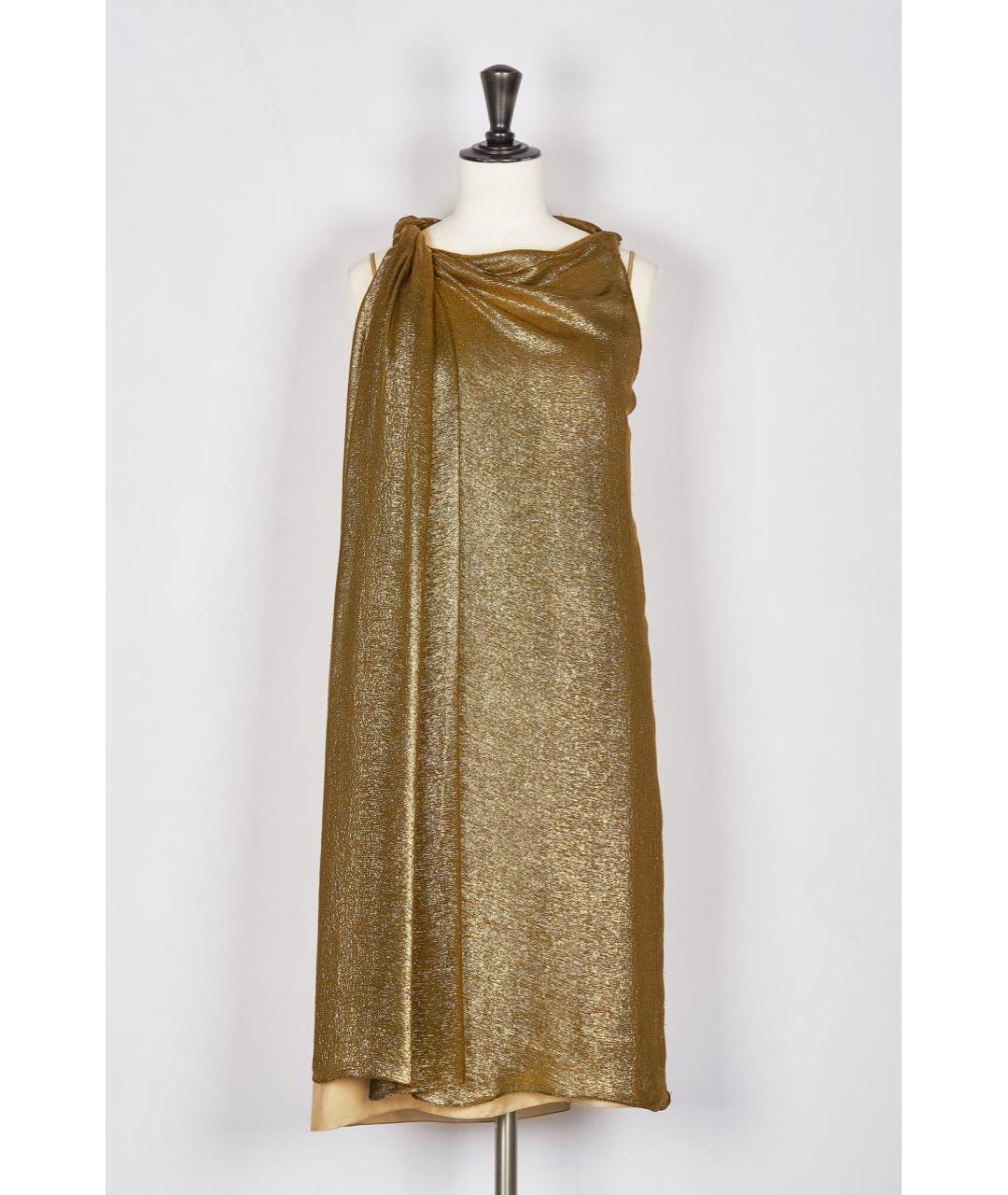 LANVIN Золотое шелковое коктейльное платье, фото 9