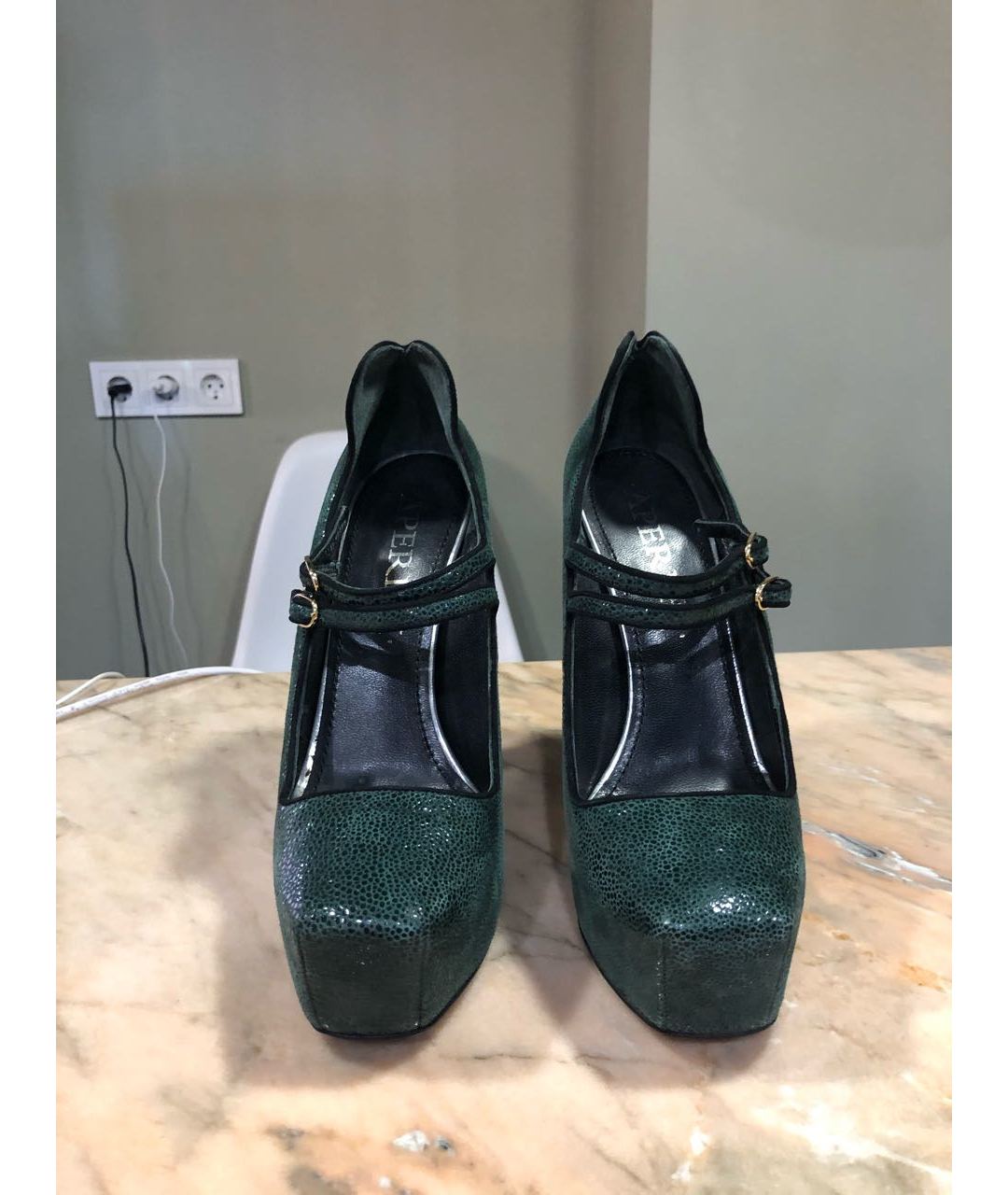 APERLAI Зеленые кожаные туфли, фото 2