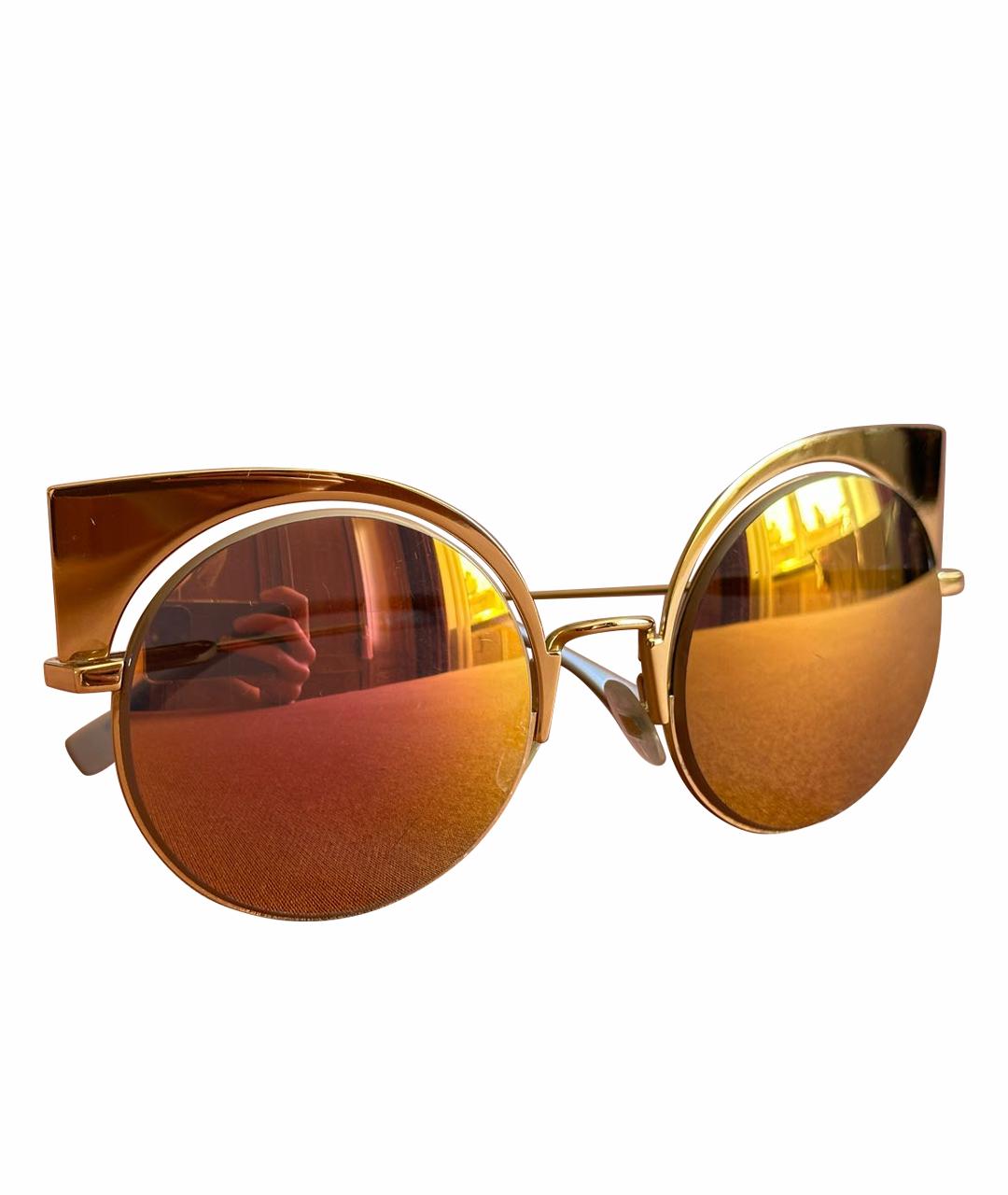 FENDI Золотые металлические солнцезащитные очки, фото 1