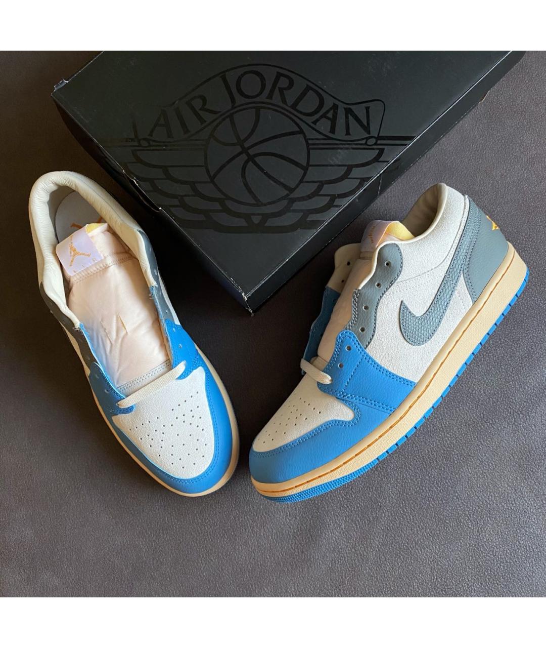 JORDAN Голубые кожаные низкие кроссовки / кеды, фото 5