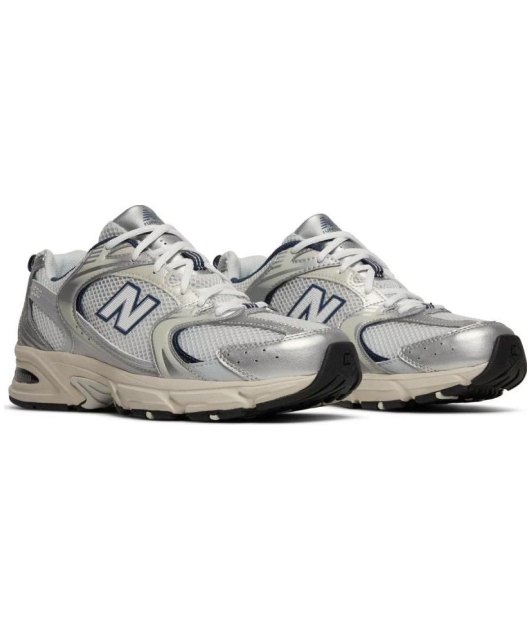 NEW BALANCE Серебряные кожаные низкие кроссовки / кеды, фото 2