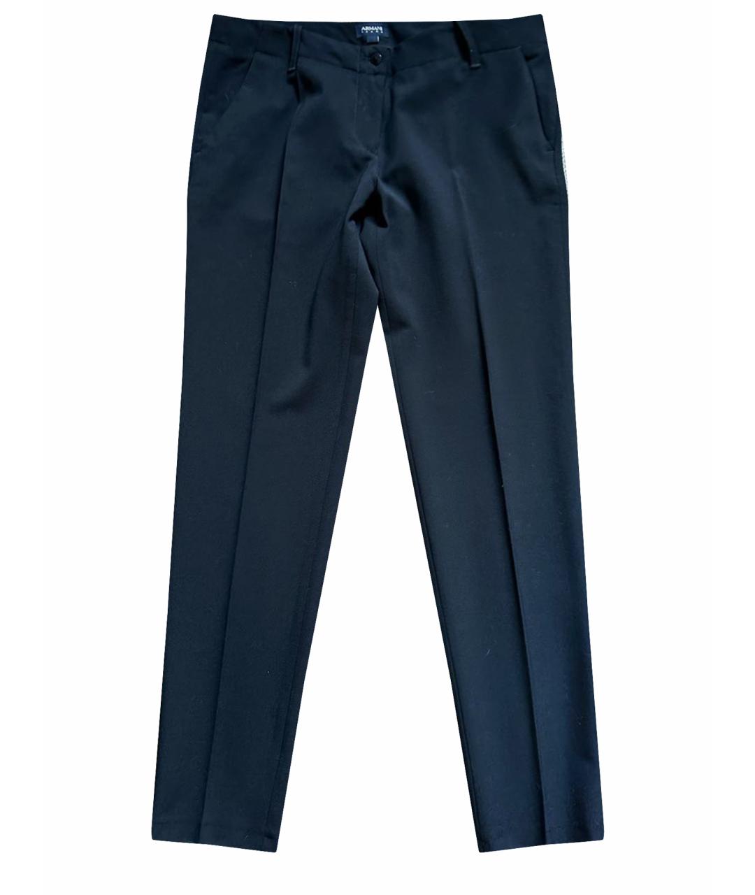 ARMANI JEANS Темно-синие шерстяные прямые брюки, фото 1