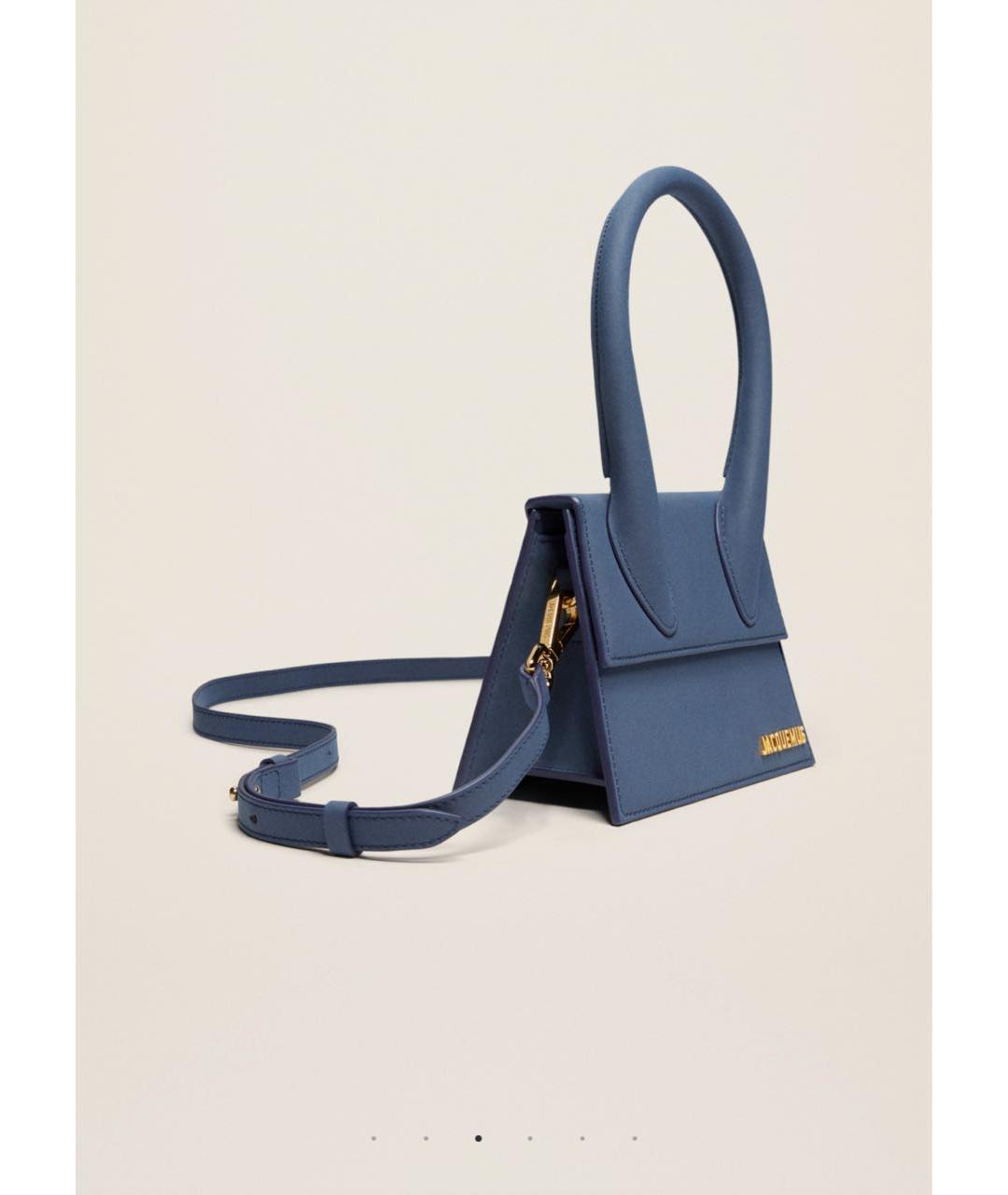 JACQUEMUS Темно-синяя кожаная сумка с короткими ручками, фото 2