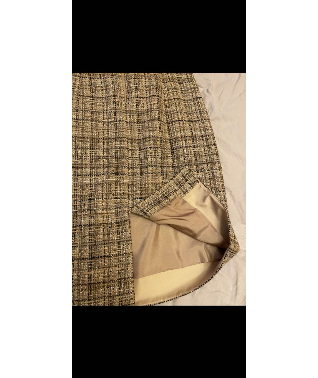 CHANEL PRE-OWNED Золотая твидовая юбка миди, фото 4